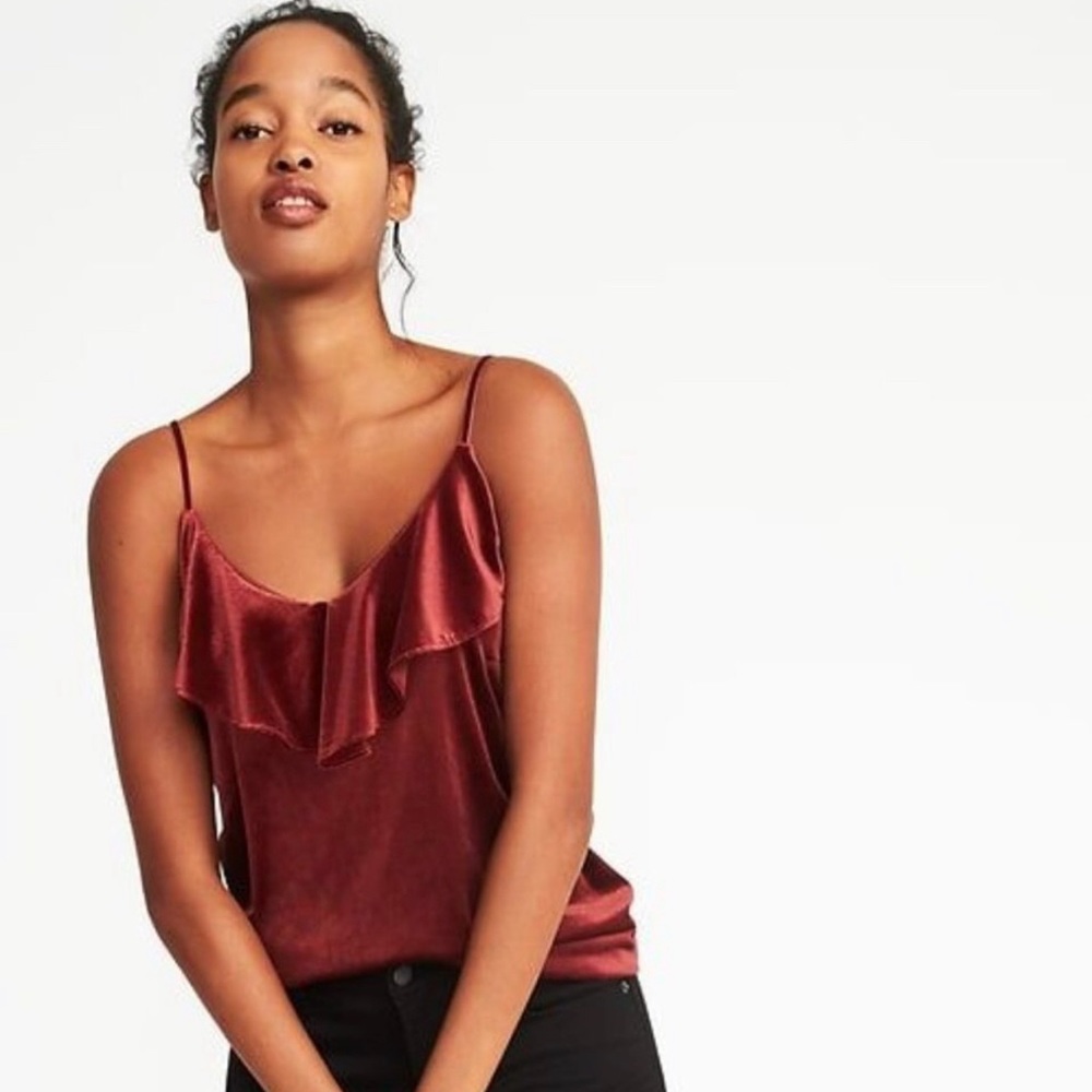 Wine velvet ruffle camisole